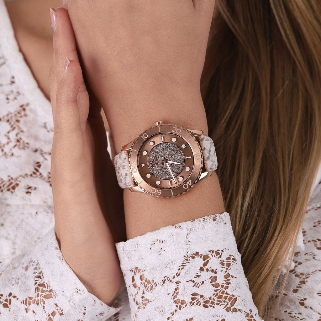 Michael Kors Runway Quartz Rose Gold Dial White Leather Strap Watch For Women - MK6980 Buy Now By Michael Kors