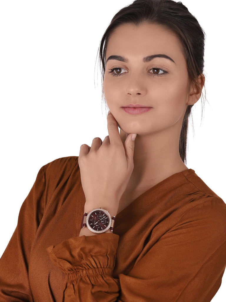 Michael Kors Parker Chronograph Red Dial Red Leather Strap Watch For Women - MK6986 Buy Now By Michael Kors