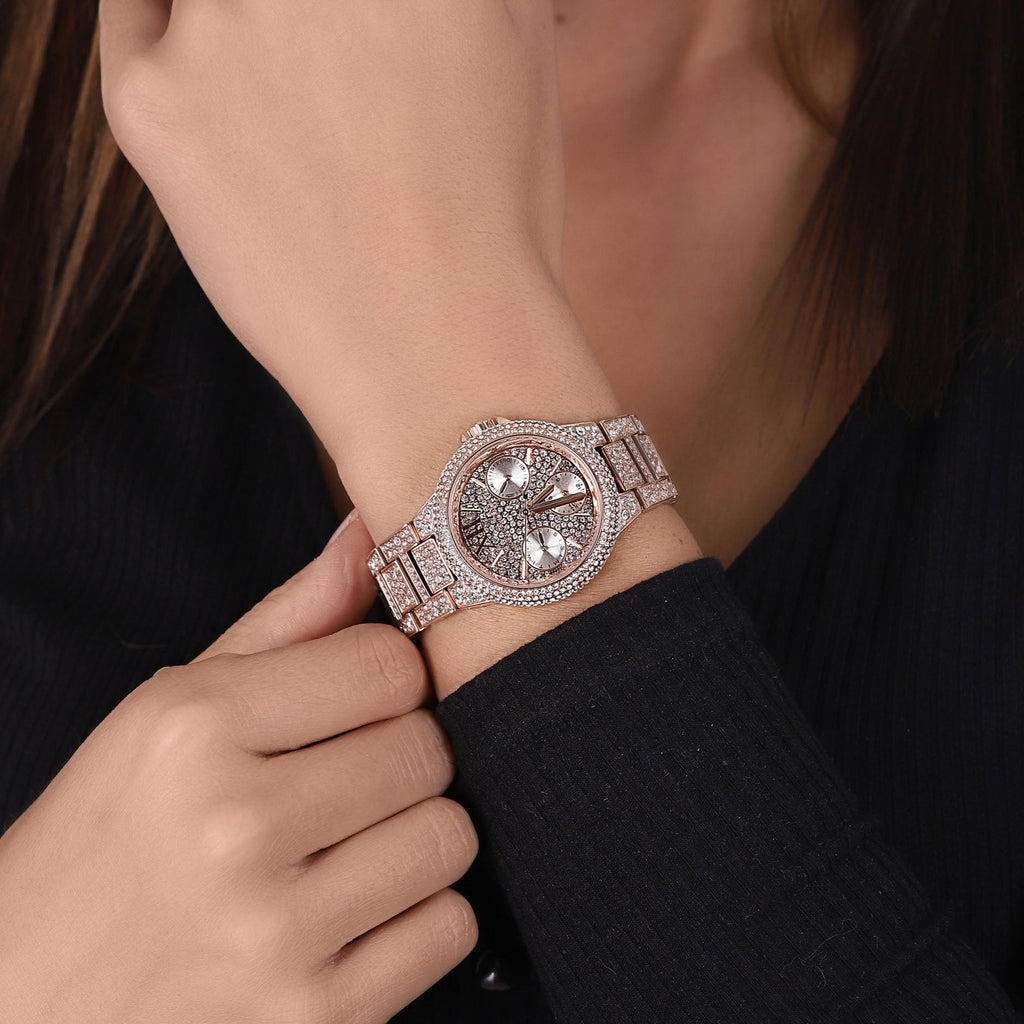 Michael Kors Camille Multifunction Crystals Rose Gold Dial Rose Gold Steel Strap Watch For Women - MK6997 Buy Now By Michael Kors