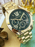 Michael Kors Bradshaw Chronograph Green Dial Gold Steel Strap Watch For Women - MK7257 Buy Now By Michael Kors
