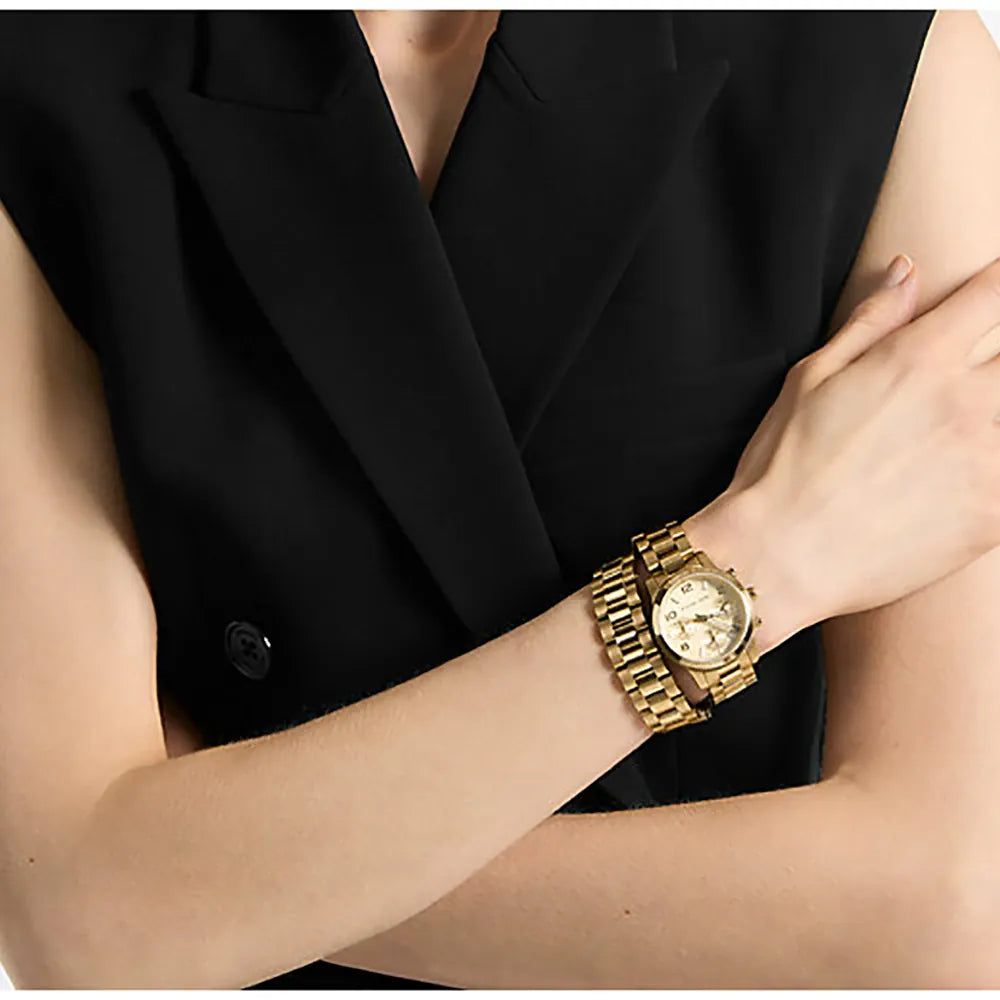 Michael Kors Runway Chronograph Analog Gold Dial Gold Steel Strap Watch for Women - MK7452 Buy Now By Michael Kors