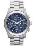 Michael Kors Stop Hunger Chronograph Blue Dial Silver Steel Strap Watch for Men - MK8314