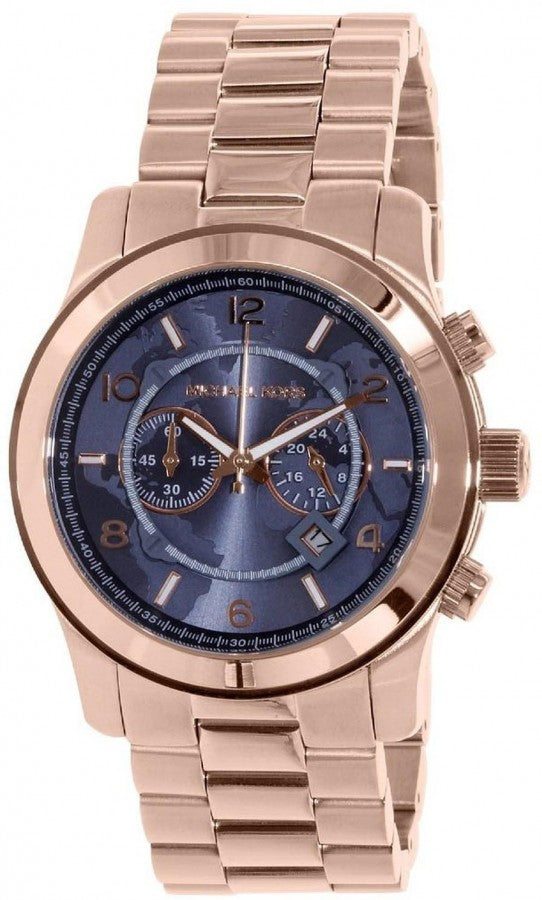 Michael Kors Runway Stop Hunger Quartz Blue Dial Rose Gold Steel Strap Watch For Men - MK8358 Buy Now By Michael Kors