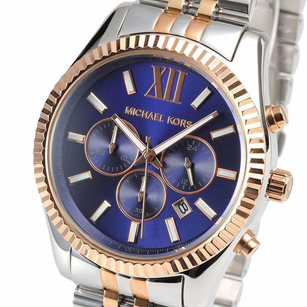 Michael Kors Lexington Blue Dial Two Tone Steel Strap Watch for Men - MK8412 Buy Now By Michael Kors