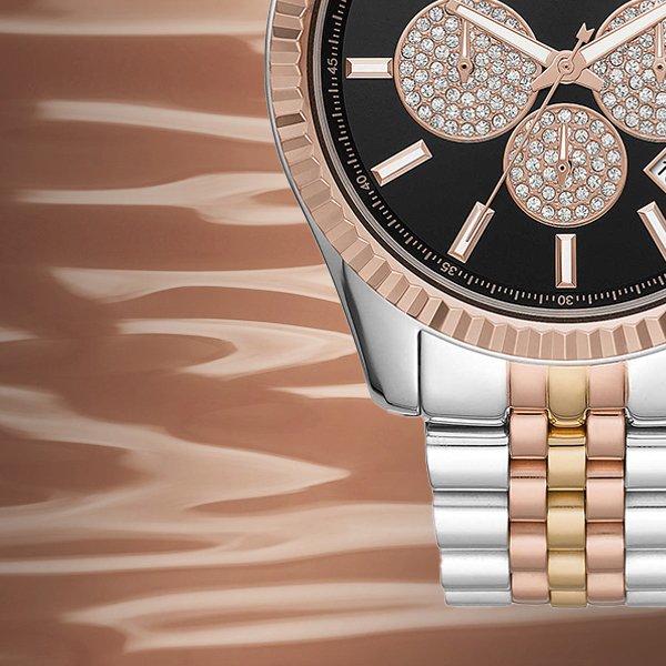 Michael Kors Lexington Chronograph Crystals Black Dial Two Tone Steel Strap Watch for Men - MK8714 Buy Now By Michael Kors