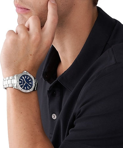 Michael Kors Everest Three-Hand Blue Dial Silver Steel Strap Watch For Men - MK9079 Buy Now By Michael Kors