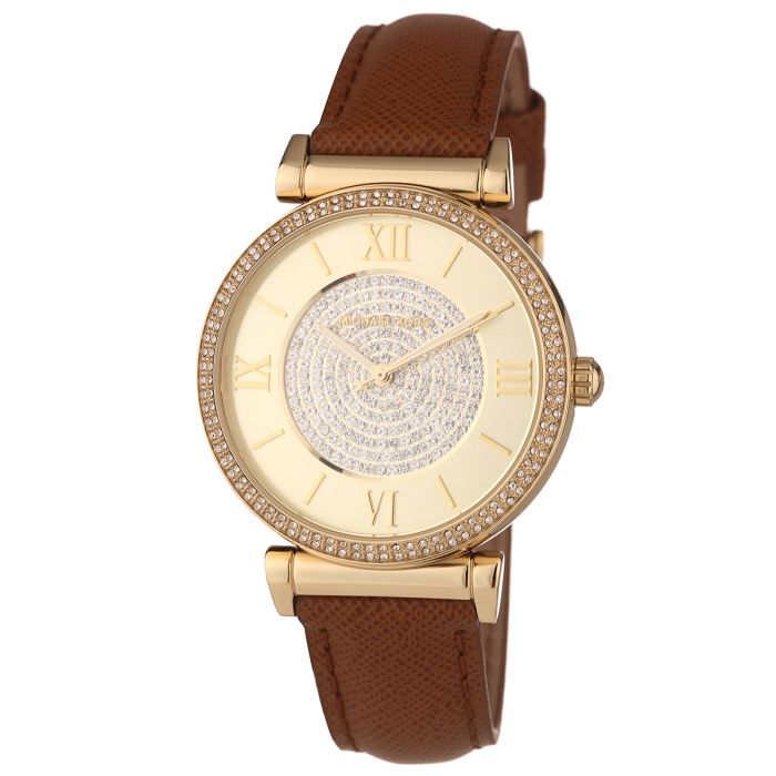 Michael Kors Catlin Champagne Dial Brown Leather Strap Watch for Women - MK2375 Buy Now By Michael Kors