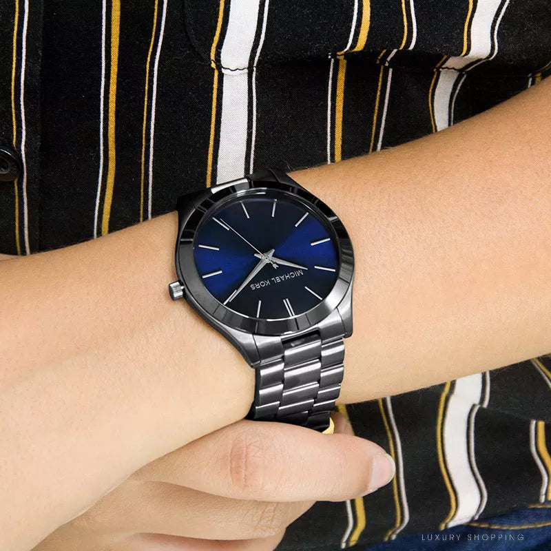 Michael Kors Slim Runway Blue Dial Grey Steel Strap Watch For Men - MK8584 Buy Now By Michael Kors