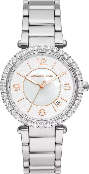 Michael Kors Parker Three Hand Mother of Pearl White Dial Silver Steel Strap Watch For Women - MK4694 Buy Now By Michael Kors