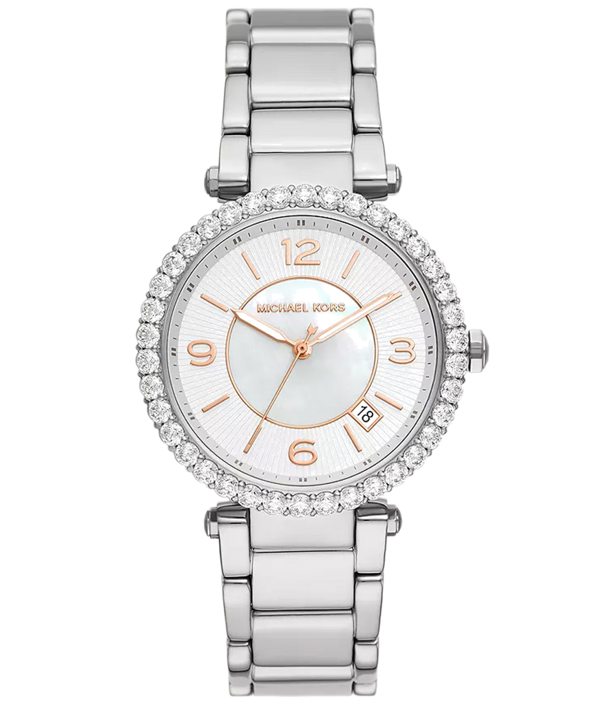Michael Kors Parker Three Hand Mother of Pearl White Dial Silver Steel Strap Watch For Women - MK4694 Buy Now By Michael Kors