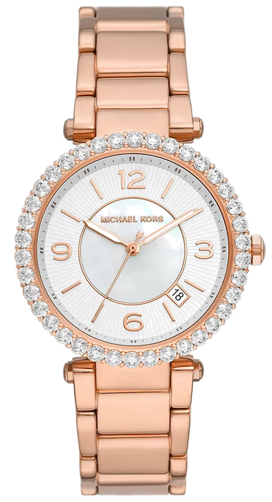 Michael Kors Parker Three-Hand Mother of Pearl White Dial Rose Gold Steel Strap Watch For Women - MK4695 Buy Now By Michael Kors
