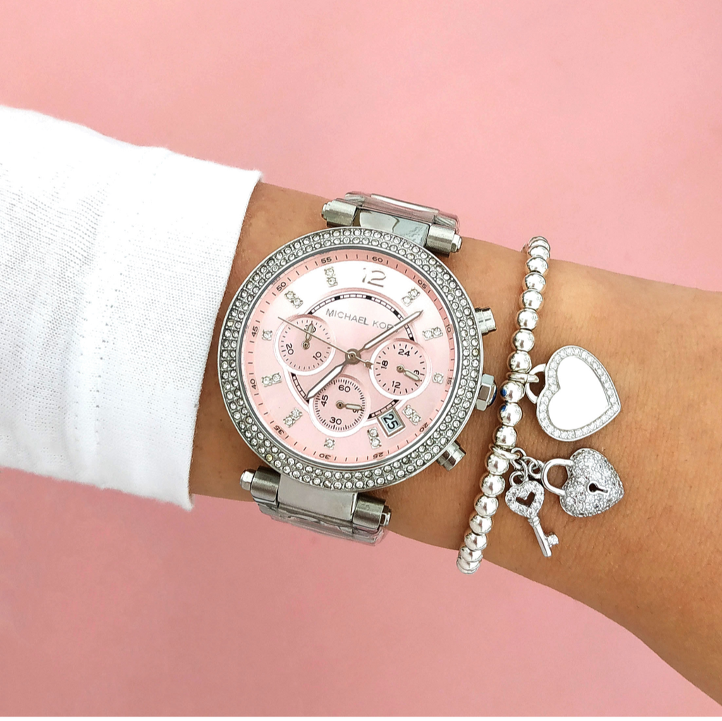 Michael Kors Parker Chronograph Pink Dial Silver Steel Strap Watch For Women - MK6105 Buy Now By Michael Kors