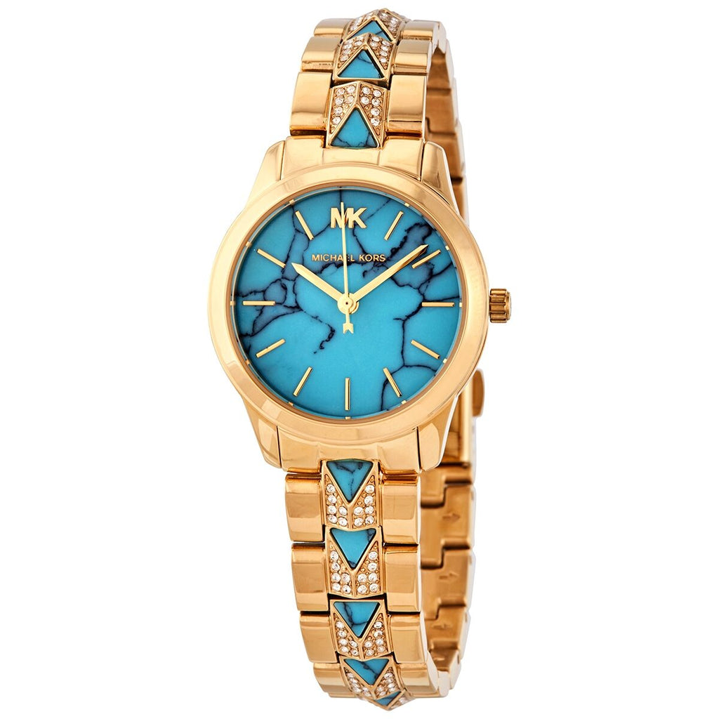 Michael Kors Petite Runway Mercer Blue Dial Gold Steel Strap Watch For Women - MK6673 Buy Now By Michael Kors