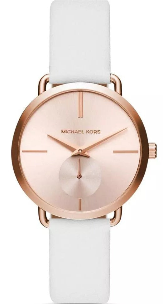 Michael Kors Portia Rose Gold Dial White Leather Strap Watch For Women - MK2660 Buy Now By Michael Kors