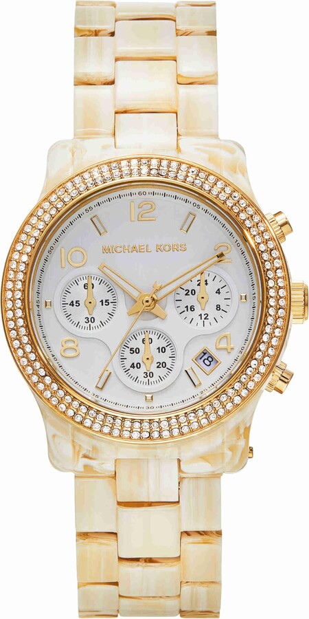 Michael Kors Runway Pavé Chronograph White Dial White Acetate Strap Watch for Women - MK7476 Buy Now By Michael Kors