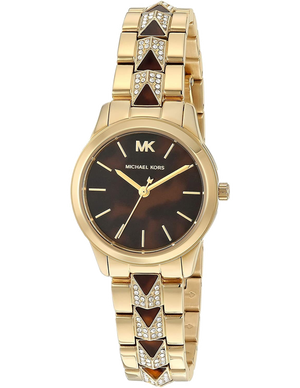 Michael Kors Runway Mercer Analog Brown Dial Gold Steel Strap Watch For Women - MK6855 Buy Now By Michael Kors