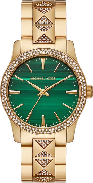 Michael Kors Runway Three Hand Green Dial Gold Steel Strap Watch For Women - MK7390 Buy Now By Michael Kors