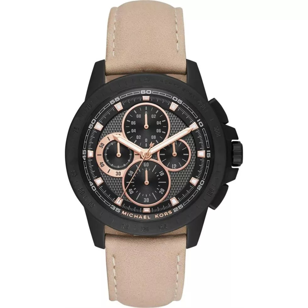 Michael Kors Ryker Chronograph Black Dial Beige Leather Strap Watch For Men - MK8520 Buy Now By Michael Kors