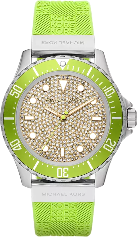 Michael Kors Everest Three Hand Crystals Silver Dial Green Silicone Strap Watch For Women - MK7360 Buy Now By Michael Kors
