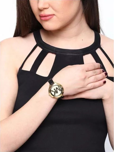 Michael Kors Slim Runway Quartz Gold Dial Black Leather Strap Watch For Women - MK2392 Buy Now By Michael Kors