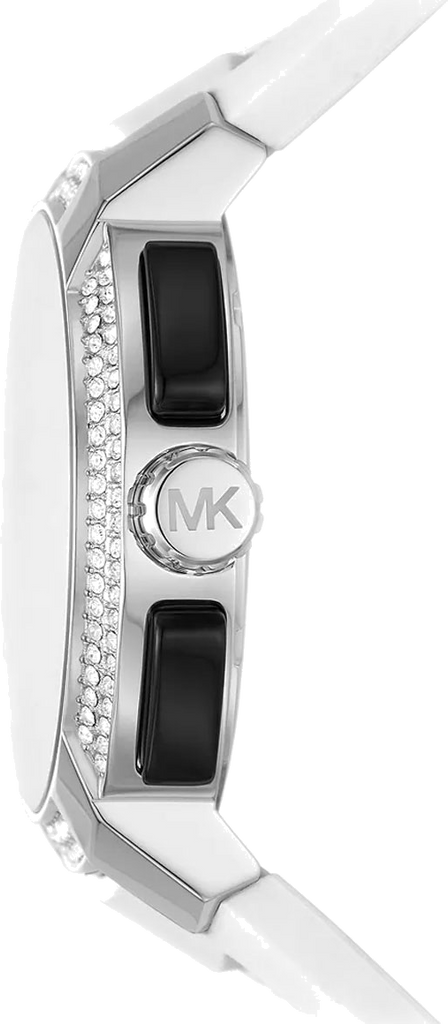 Michael Kors Sidney Multifunction Black Dial White Silicone Strap Watch For Women - MK6947 Buy Now By Michael Kors