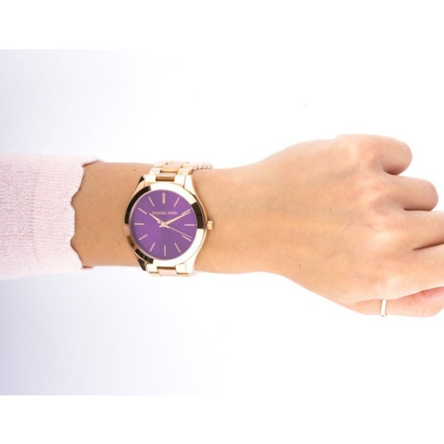 Michael Kors Slim Runway Purple Dial Rose Gold Steel Strap Watch for Women - MK3293 Buy Now By Michael Kors