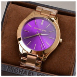 Michael Kors Slim Runway Purple Dial Rose Gold Steel Strap Watch for Women - MK3293 Buy Now By Michael Kors