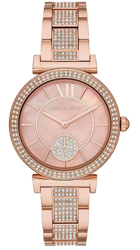 Michael Kors Abbey Three-Hand Analog Crystals Rose Gold Dial Rose Gold Steel Strap Watch for Women - MK4617 Buy Now By Michael Kors