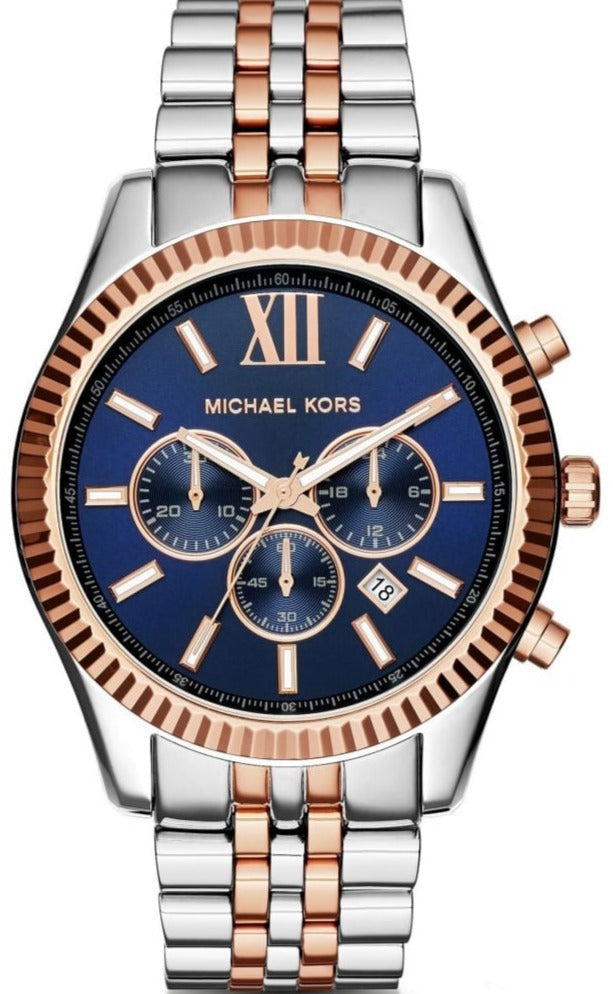 Michael Kors Lexington Blue Dial Two Tone Steel Strap Watch for Men - MK8412 Buy Now By Michael Kors