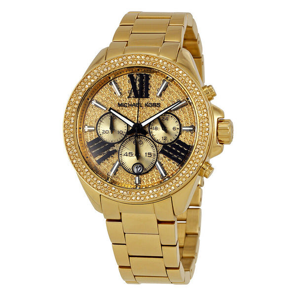 Michael Kors Wren Chronograph Crystal Pave Gold Dial Gold Steel Strap Watch for Women - MK6095 Buy Now By Michael Kors