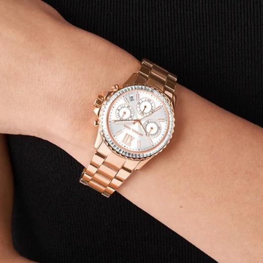 Michael Kors Everest Chronograph Silver Dial Rose Gold Steel Strap Watch For Women - MK7213 Buy Now By Michael Kors