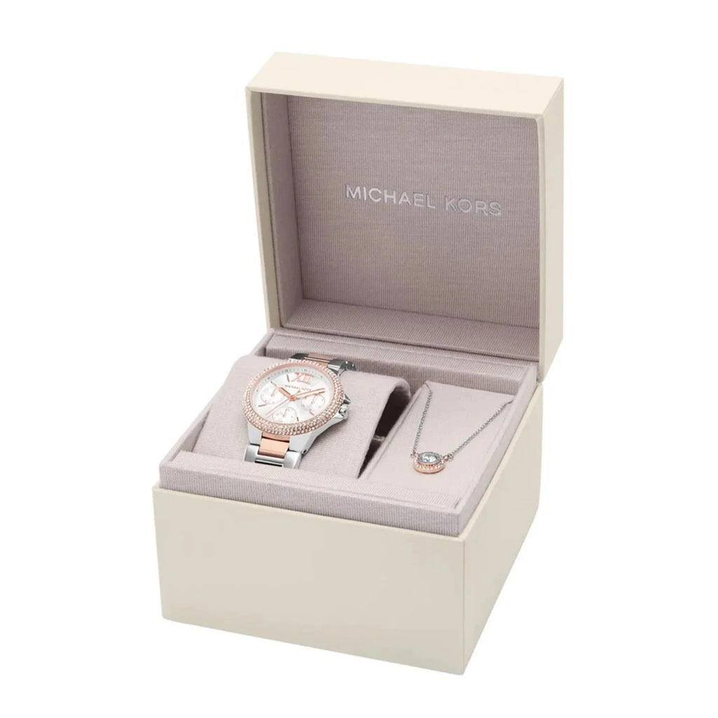 Michael Kors Camille Multifunction White Dial Two Tone Steel Strap Watch for Women - MK1054 Buy Now By Michael Kors