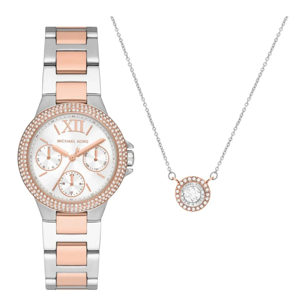 Michael Kors Camille Multifunction White Dial Two Tone Steel Strap Watch for Women - MK1054 Buy Now By Michael Kors