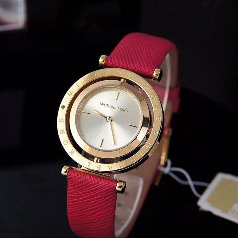 Michael Kors Averi Gold Dial Pink Leather Strap Watch for Women - MK2525 Buy Now By Michael Kors