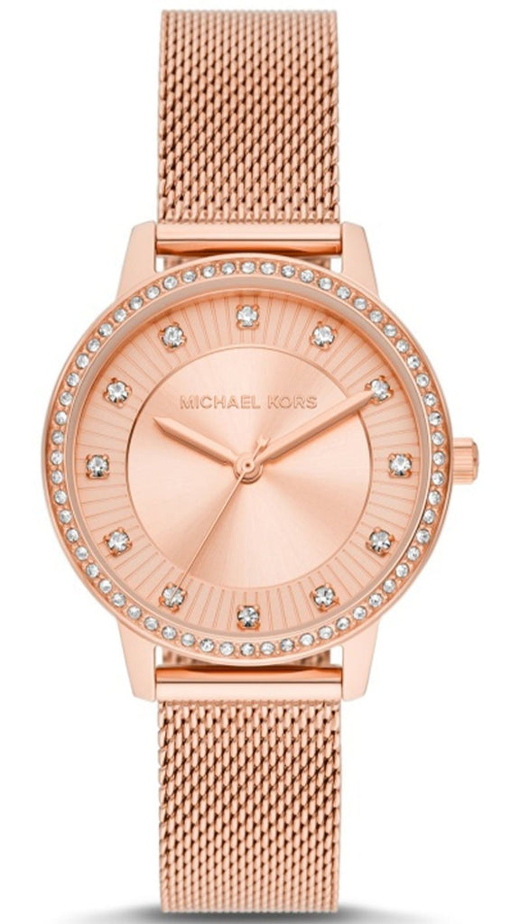Michael Kors Quartz Crystals Rose Gold Dial Rose Gold Mesh Strap Watch for Women - MKO1012 Buy Now By Michael Kors