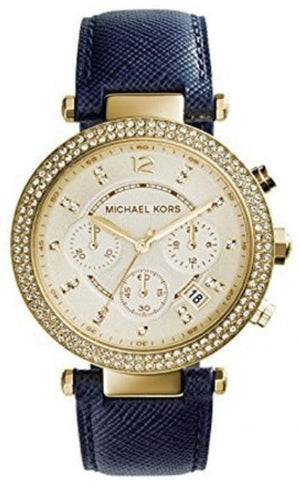 Michael Kors Parker Gold Dial Blue Leather Strap Watch for Women - MK2280 Buy Now By Michael Kors
