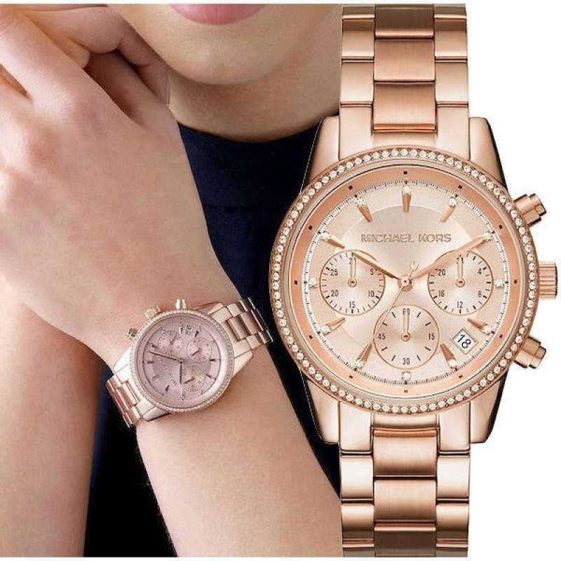 Michael Kors Ritz Chronograph Rose Gold Dial Rose Gold Steel Strap Watch for Women - MK6357 Buy Now By Michael Kors
