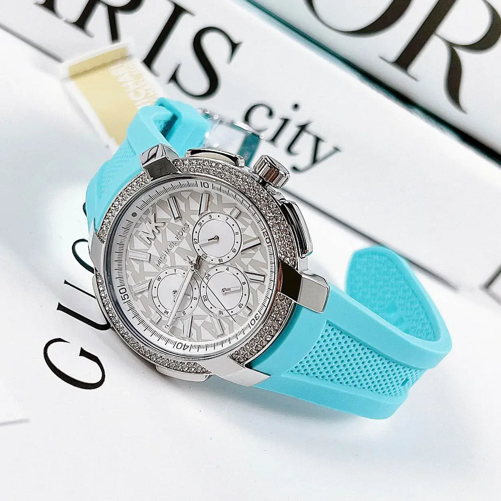 Michael Kors Sidney Multifunction Analog White Dial Turquoise Silicone Strap Watch For Women - MK7246 Buy Now By Michael Kors