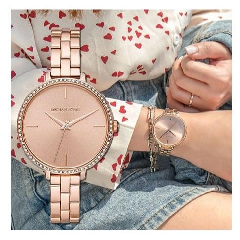 Michael Kors Charley Three-Hand Analog Rose Gold Dial Rose Gold Steel Strap Watch for Women - MK4400 Buy Now By Michael Kors