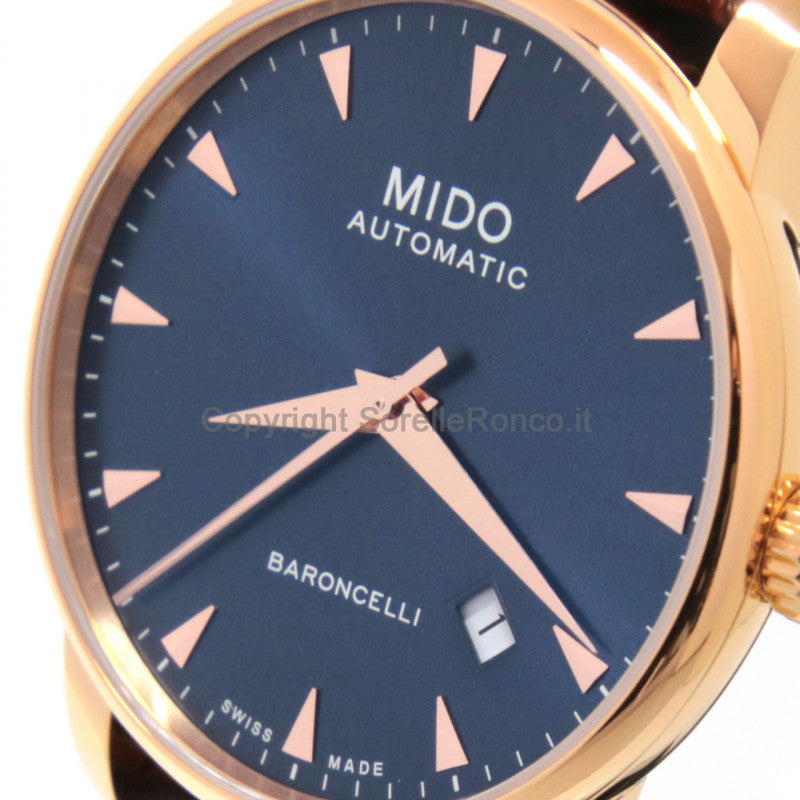 Mido Baroncelli III Automatic Blue Dial Brown Leather Strap Watch For Men - M8600.3.15.8 Buy Now By Mido