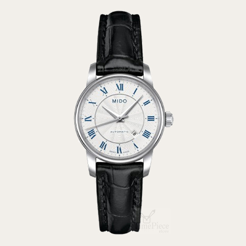 Mido Baroncelli III Automatic Silver Dial Black Leather Strap Watch For Women - M7600.4.21.4 Buy Now By Mido