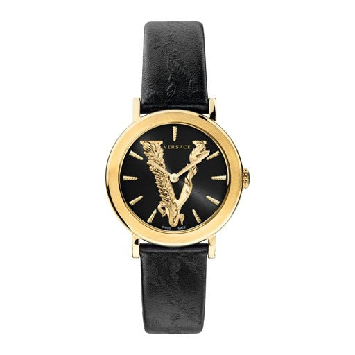 Versace Virtus Quartz Black Dial Black Leather Strap Watch for Women - VEHC00119 Buy Now By Versace
