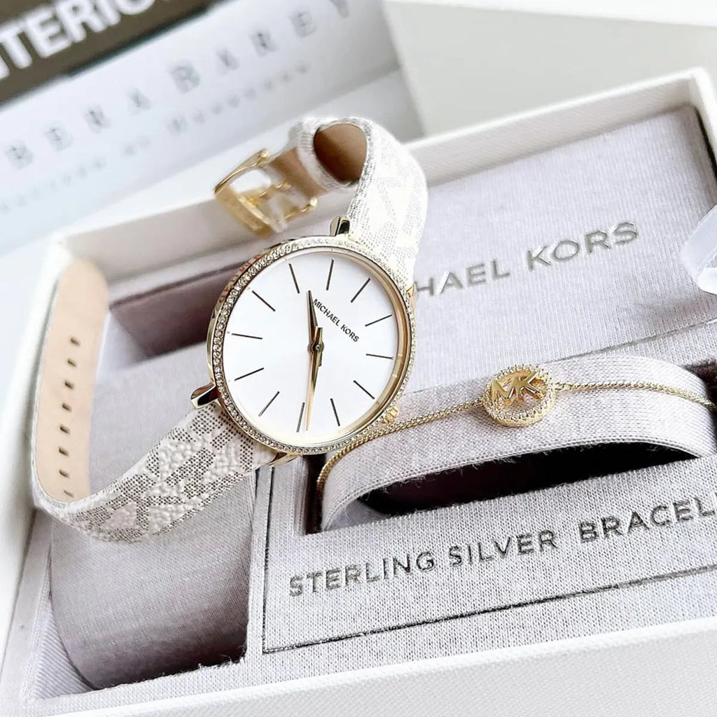 Michael Kors Pyper Quartz Silver Dial White Leather Strap Watch For Women - MK1037 Buy Now By Michael Kors