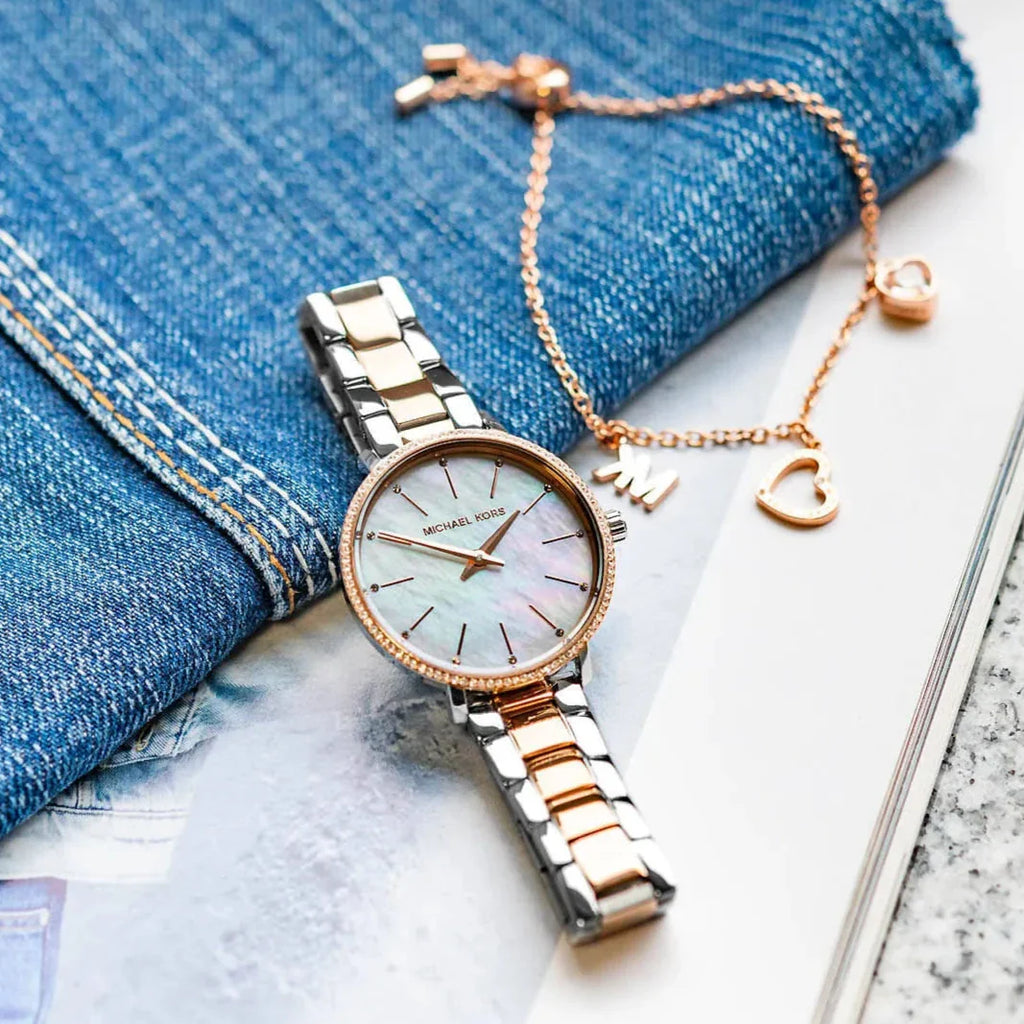Michael Kors Pyper Quartz Mother of Pearl White Dial Two Tone Steel Strap Watch For Women - MK1066 Buy Now By Michael Kors
