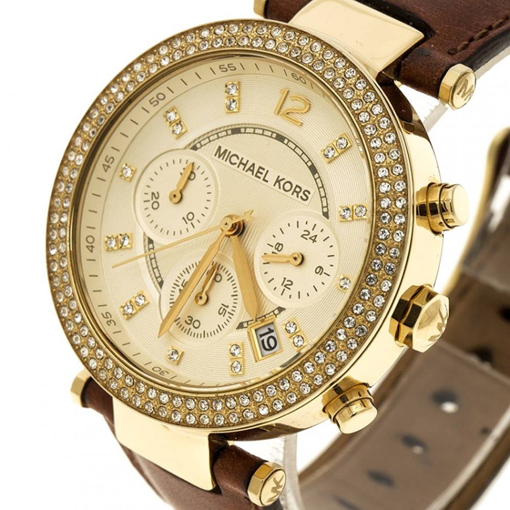Michael Kors Parker Champagne Gold Dial Brown Leather Strap Watch for Women - MK2249 Buy Now By Michael Kors