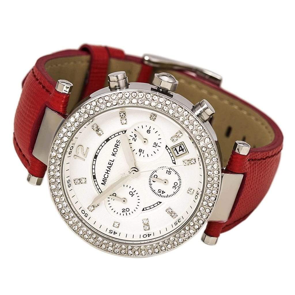 Michael Kors Parker Silver Dial Red Leather Strap Watch for Women - MK2278 Buy Now By Michael Kors