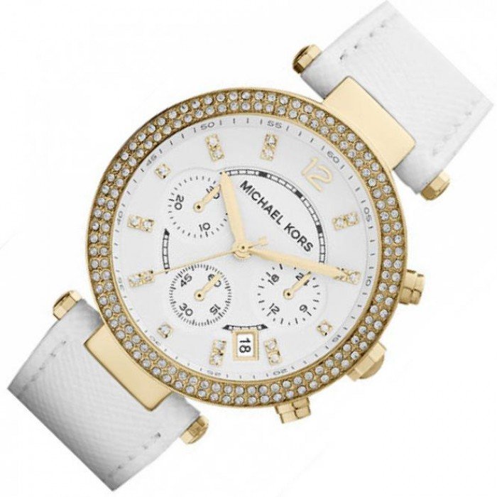 Michael Kors Parker White Dial with Diamonds White Leather Strap Watch for Women - MK2290 Buy Now By Michael Kors