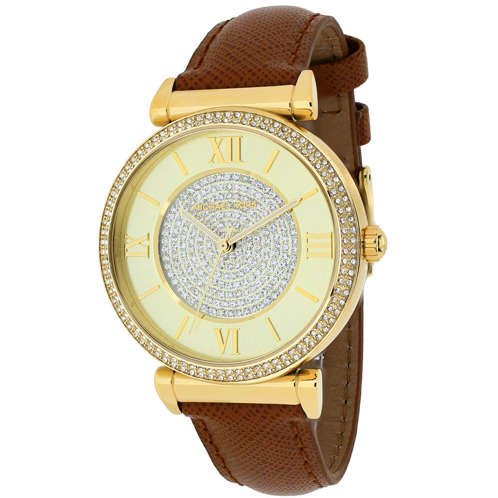 Michael Kors Catlin Champagne Dial Brown Leather Strap Watch for Women - MK2375 Buy Now By Michael Kors