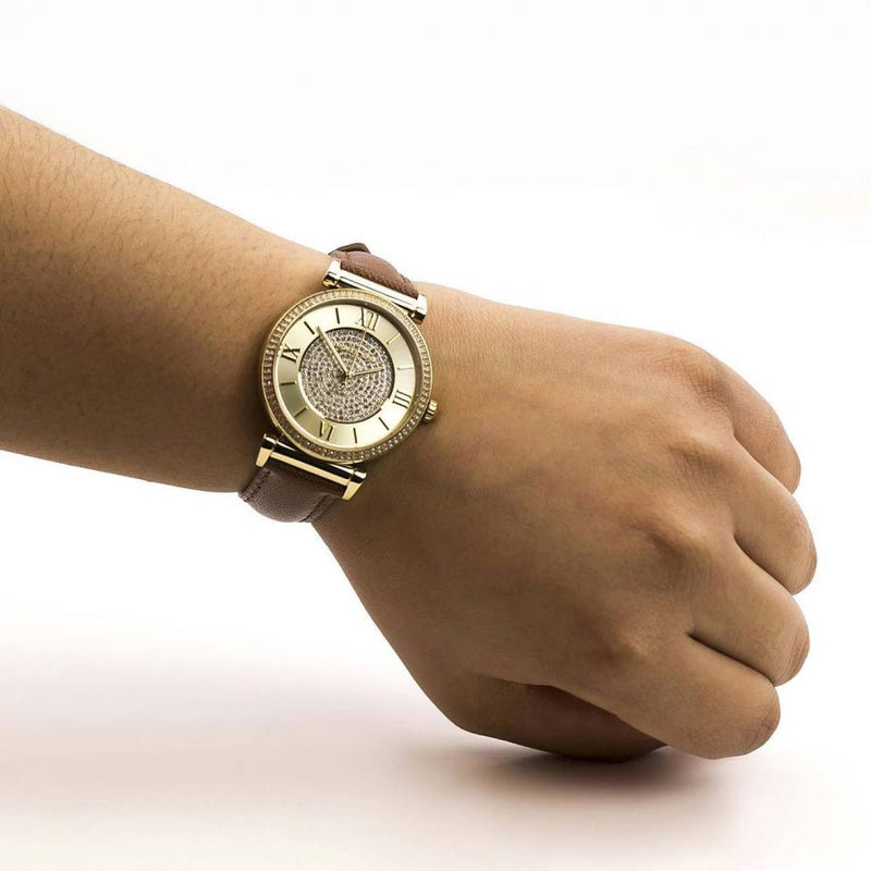 Michael Kors Catlin Champagne Dial Brown Leather Strap Watch for Women - MK2375 Buy Now By Michael Kors