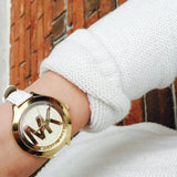 Michael Kors Slim Runway Quartz Gold Dial White Leather Strap Watch For Women - MK2389 Buy Now By Michael Kors